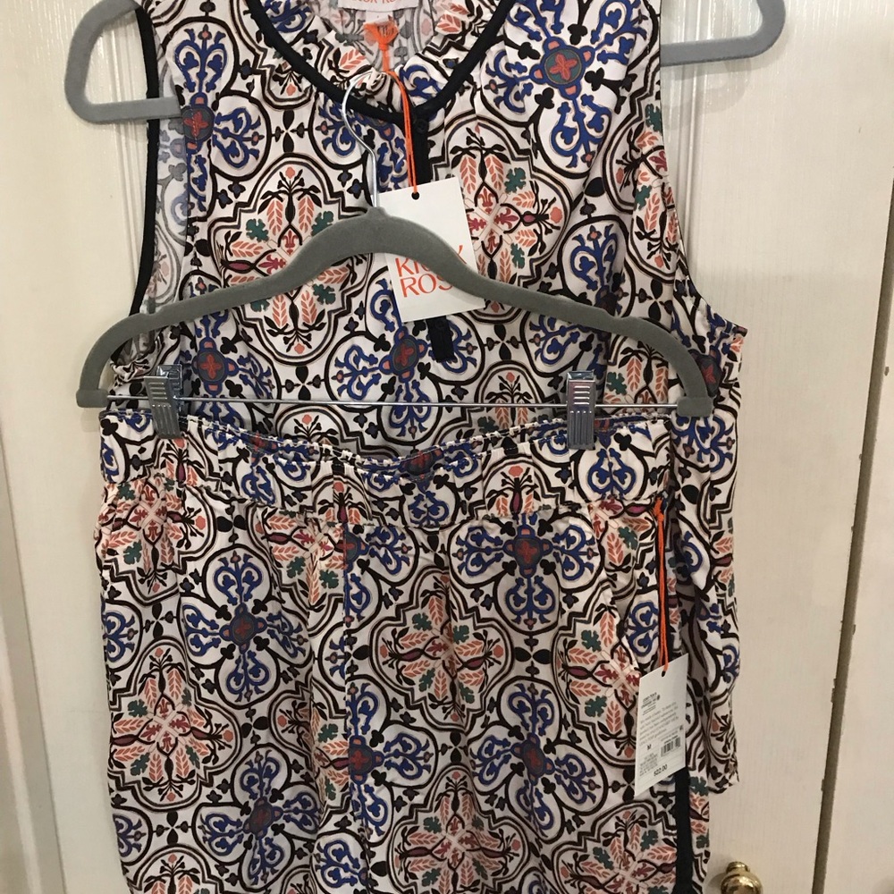 Knox Rose Asymmetrical Blue and Pink Tank Top 2 pc set